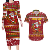 One More Night Santa Beer Christmas Couples Matching Long Sleeve Bodycon Dress and Hawaiian Shirt Xmas Holiday Patterns - Wonder Print Shop