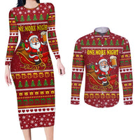 One More Night Santa Beer Christmas Couples Matching Long Sleeve Bodycon Dress and Long Sleeve Button Shirt Xmas Holiday Patterns - Wonder Print Shop