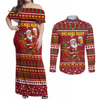 One More Night Santa Beer Christmas Couples Matching Off Shoulder Maxi Dress and Long Sleeve Button Shirt Xmas Holiday Patterns - Wonder Print Shop