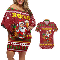 One More Night Santa Beer Christmas Couples Matching Off Shoulder Short Dress and Hawaiian Shirt Xmas Holiday Patterns - Wonder Print Shop