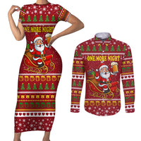 One More Night Santa Beer Christmas Couples Matching Short Sleeve Bodycon Dress and Long Sleeve Button Shirt Xmas Holiday Patterns - Wonder Print Shop