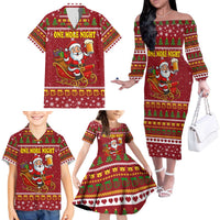 One More Night Santa Beer Christmas Family Matching Off The Shoulder Long Sleeve Dress and Hawaiian Shirt Xmas Holiday Patterns - Wonder Print Shop