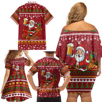One More Night Santa Beer Christmas Family Matching Off Shoulder Short Dress and Hawaiian Shirt Xmas Holiday Patterns - Wonder Print Shop
