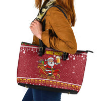 One More Night Santa Beer Christmas Leather Tote Bag Xmas Holiday Patterns - Wonder Print Shop