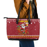 One More Night Santa Beer Christmas Leather Tote Bag Xmas Holiday Patterns - Wonder Print Shop