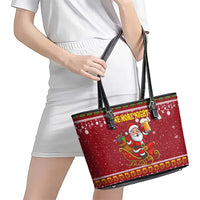 One More Night Santa Beer Christmas Leather Tote Bag Xmas Holiday Patterns - Wonder Print Shop