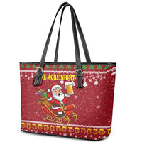 One More Night Santa Beer Christmas Leather Tote Bag Xmas Holiday Patterns - Wonder Print Shop