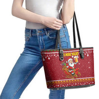 One More Night Santa Beer Christmas Leather Tote Bag Xmas Holiday Patterns - Wonder Print Shop