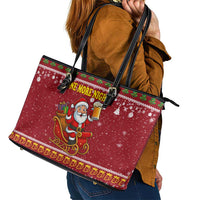 One More Night Santa Beer Christmas Leather Tote Bag Xmas Holiday Patterns - Wonder Print Shop