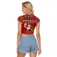 One More Night Santa Beer Christmas Raglan Cropped T Shirt Xmas Holiday Patterns - Wonder Print Shop