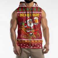 One More Night Santa Beer Christmas Sleeveless Zip Hoodie Xmas Holiday Patterns - Wonder Print Shop