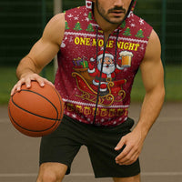 One More Night Santa Beer Christmas Sleeveless Zip Hoodie Xmas Holiday Patterns - Wonder Print Shop