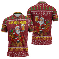One More Night Santa Beer Christmas Zipper Polo Shirt Xmas Holiday Patterns - Wonder Print Shop