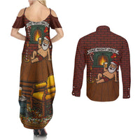 One Night Only Christmas Couples Matching Summer Maxi Dress and Long Sleeve Button Shirt Xmas Holiday Patterns - Wonder Print Shop