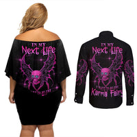 Karma Fairy Skul Couples Matching Off Shoulder Short Dress and Long Sleeve Button Shirt - Wonder Print Shop