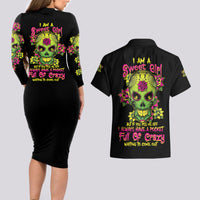 I Am A Sweet Girl But If You P Me O Sugar Skull Couples Matching Long Sleeve Bodycon Dress and Hawaiian Shirt - Wonder Print Shop