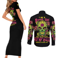 I Am A Sweet Girl But If You P Me O Sugar Skull Couples Matching Short Sleeve Bodycon Dress and Long Sleeve Button Shirt - Wonder Print Shop