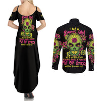 I Am A Sweet Girl But If You P Me O Sugar Skull Couples Matching Summer Maxi Dress and Long Sleeve Button Shirt - Wonder Print Shop