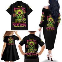 I Am A Sweet Girl But If You P Me O Sugar Skull Family Matching Off Shoulder Long Sleeve Dress and Hawaiian Shirt - Wonder Print Shop