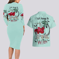 Salty Witch Mermaid Halloween Couples Matching Long Sleeve Bodycon Dress and Hawaiian Shirt - Wonder Print Shop