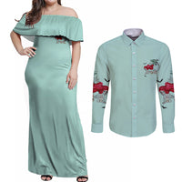 Salty Witch Mermaid Halloween Couples Matching Off Shoulder Maxi Dress and Long Sleeve Button Shirt - Wonder Print Shop