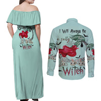Salty Witch Mermaid Halloween Couples Matching Off Shoulder Maxi Dress and Long Sleeve Button Shirt - Wonder Print Shop