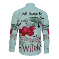 Salty Witch Mermaid Halloween Long Sleeve Button Shirt - Wonder Print Shop