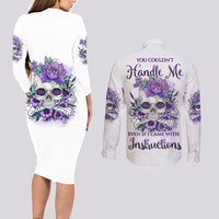 You Couldn't Handle Me Skul Couples Matching Long Sleeve Bodycon Dress and Long Sleeve Button Shirt - Wonder Print Shop