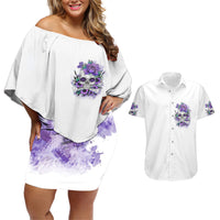 You Couldn't Handle Me Skul Couples Matching Off Shoulder Short Dress and Hawaiian Shirt - Wonder Print Shop