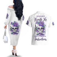 You Couldn't Handle Me Skul Couples Matching Off The Shoulder Long Sleeve Dress and Hawaiian Shirt - Wonder Print Shop