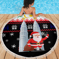 Malaysia Christmas Beach Blanket with Santa Claus Petronas Towers Snowflakes and Festive Icons - Wonder Print Shop
