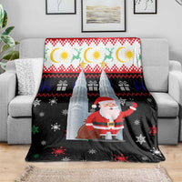 Malaysia Christmas Blanket with Santa Claus Petronas Towers Snowflakes and Festive Icons - Wonder Print Shop