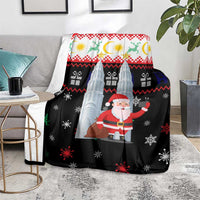 Malaysia Christmas Blanket with Santa Claus Petronas Towers Snowflakes and Festive Icons - Wonder Print Shop