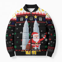 Malaysia Christmas Bomber Puffer Jacket with Santa Claus Petronas Towers Snowflakes and Festive Icons - Wonder Print Shop