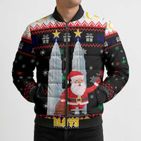 Malaysia Christmas Bomber Puffer Jacket with Santa Claus Petronas Towers Snowflakes and Festive Icons - Wonder Print Shop