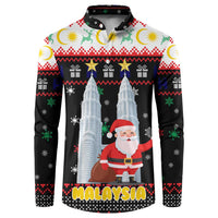 Malaysia Christmas Button Sweatshirt with Santa Claus Petronas Towers Snowflakes and Festive Icons - Wonder Print Shop