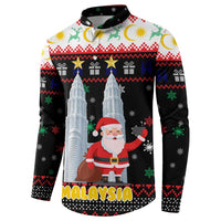 Malaysia Christmas Button Sweatshirt with Santa Claus Petronas Towers Snowflakes and Festive Icons - Wonder Print Shop