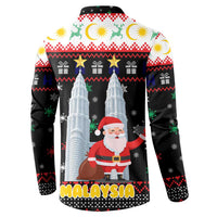 Malaysia Christmas Button Sweatshirt with Santa Claus Petronas Towers Snowflakes and Festive Icons - Wonder Print Shop