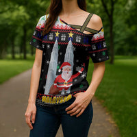 Malaysia Christmas Cross Shoulder Shirt with Santa Claus Petronas Towers Snowflakes and Festive Icons - Wonder Print Shop