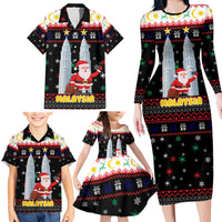 Malaysia Christmas Family Matching Long Sleeve Bodycon Dress and Hawaiian Shirt with Santa Claus Petronas Towers Snowflakes and Festive Icons - Wonder Print Shop
