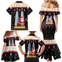 Malaysia Christmas Family Matching Mermaid Dress and Hawaiian Shirt with Santa Claus Petronas Towers Snowflakes and Festive Icons - Wonder Print Shop