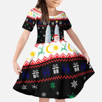 Malaysia Christmas Family Matching Off Shoulder Maxi Dress and Hawaiian Shirt with Santa Claus Petronas Towers Snowflakes and Festive Icons - Wonder Print Shop