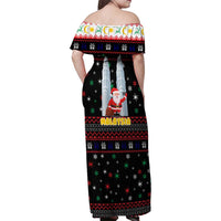 Malaysia Christmas Family Matching Off Shoulder Maxi Dress and Hawaiian Shirt with Santa Claus Petronas Towers Snowflakes and Festive Icons - Wonder Print Shop