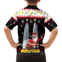 Malaysia Christmas Family Matching Off Shoulder Short Dress and Hawaiian Shirt with Santa Claus Petronas Towers Snowflakes and Festive Icons - Wonder Print Shop