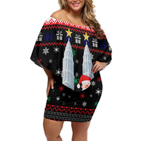 Malaysia Christmas Family Matching Off Shoulder Short Dress and Hawaiian Shirt with Santa Claus Petronas Towers Snowflakes and Festive Icons - Wonder Print Shop