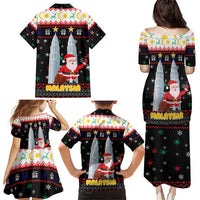 Malaysia Christmas Family Matching Puletasi and Hawaiian Shirt with Santa Claus Petronas Towers Snowflakes and Festive Icons - Wonder Print Shop