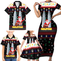 Malaysia Christmas Family Matching Short Sleeve Bodycon Dress and Hawaiian Shirt with Santa Claus Petronas Towers Snowflakes and Festive Icons - Wonder Print Shop
