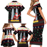 Malaysia Christmas Family Matching Short Sleeve Bodycon Dress and Hawaiian Shirt with Santa Claus Petronas Towers Snowflakes and Festive Icons - Wonder Print Shop