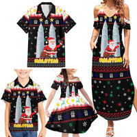 Malaysia Christmas Family Matching Summer Maxi Dress and Hawaiian Shirt with Santa Claus Petronas Towers Snowflakes and Festive Icons - Wonder Print Shop