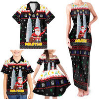 Malaysia Christmas Family Matching Tank Maxi Dress and Hawaiian Shirt with Santa Claus Petronas Towers Snowflakes and Festive Icons - Wonder Print Shop